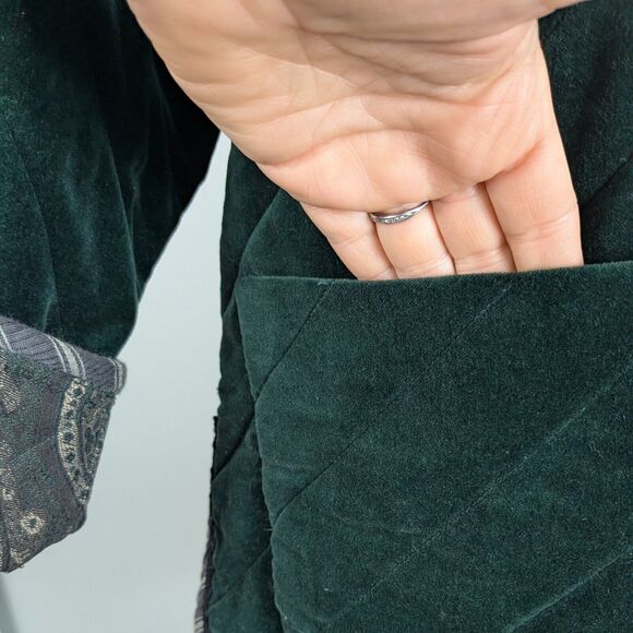 Velvet Reversible Jacket Womens L Green Tapestry Quilted 90s Y2K Vtg Whimsigoth - Picture 9 of 16